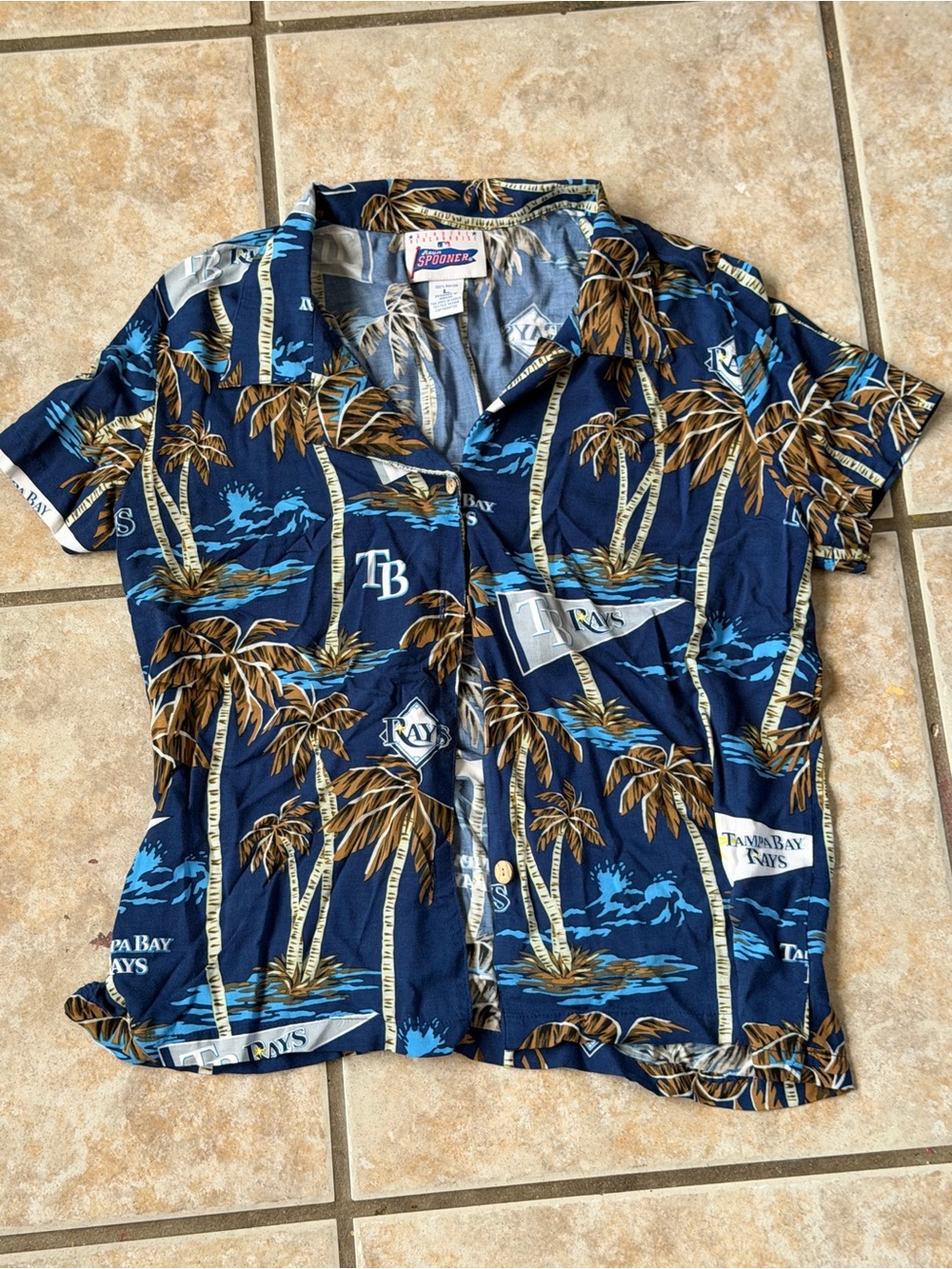 Vintage Reyn Spooner Tampa Bay Rays Rayon Aloha Hawaiian Shirt Size L